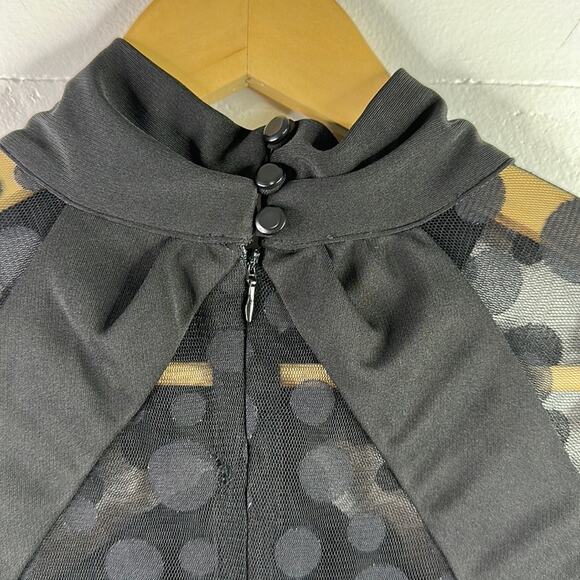 KAREN MILLEN Black Mesh Polka Dot Below Knee Polyester Long Sleeve Dress Size 10 - Picture 5 of 11
